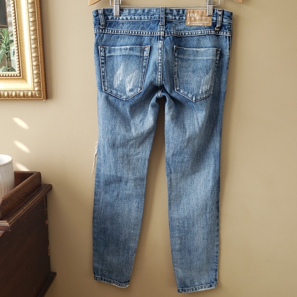 One Teaspoon Trashed Freebirds Distressed Low Rise Zipper Ankle Cropped Jeans 26 - Picture 5 of 10